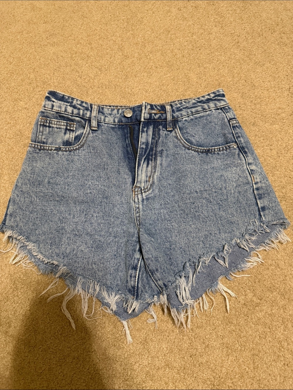 SHEIN Light Blue High-Rise Frayed Hem Denim Shorts